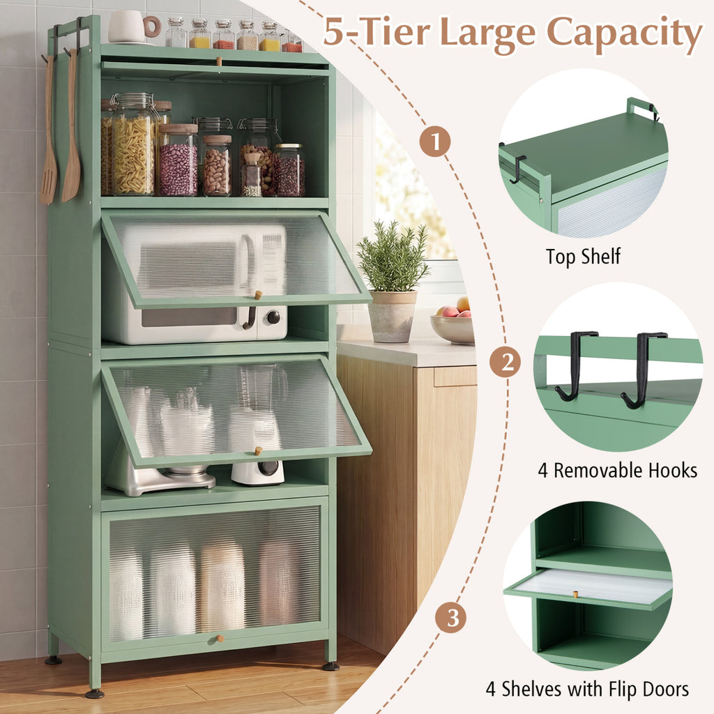 5-Tier Kitchen Baker's Rack with Flip-up PC Doors-Green