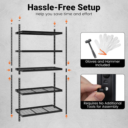 5-Tier Metal Shelving Unit 2000 lbs Capacity with Adjustable Wire Racks Set of 1