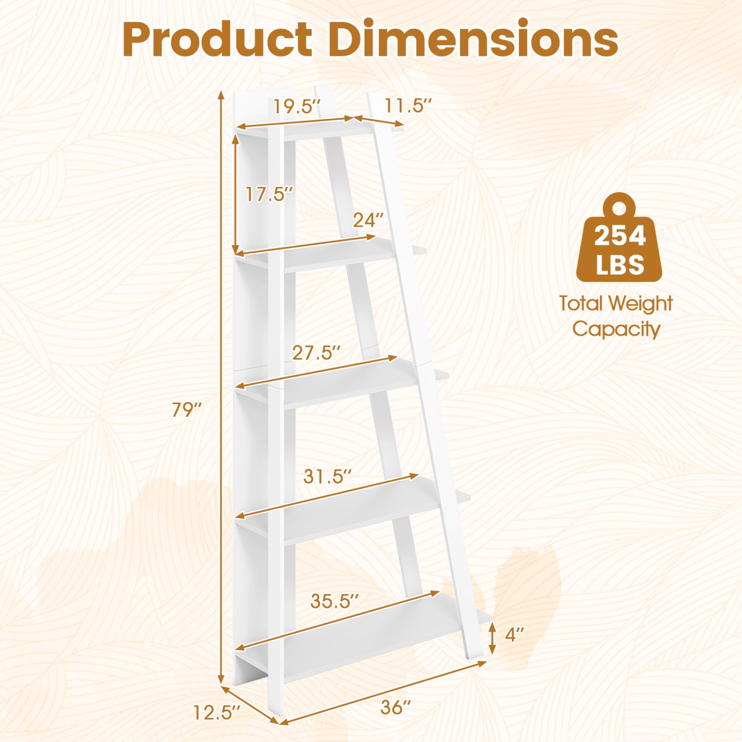 5-Tier Modern Bookshelf Narrow Vertical Display Shelf for Small Space-White