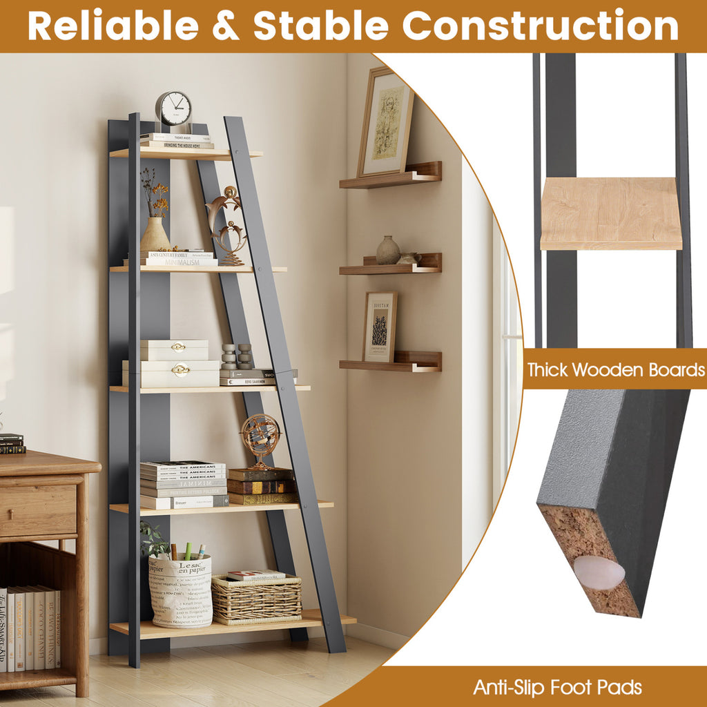 5-Tier Modern Bookshelf Narrow Vertical Display Shelf for Small Space-Gray
