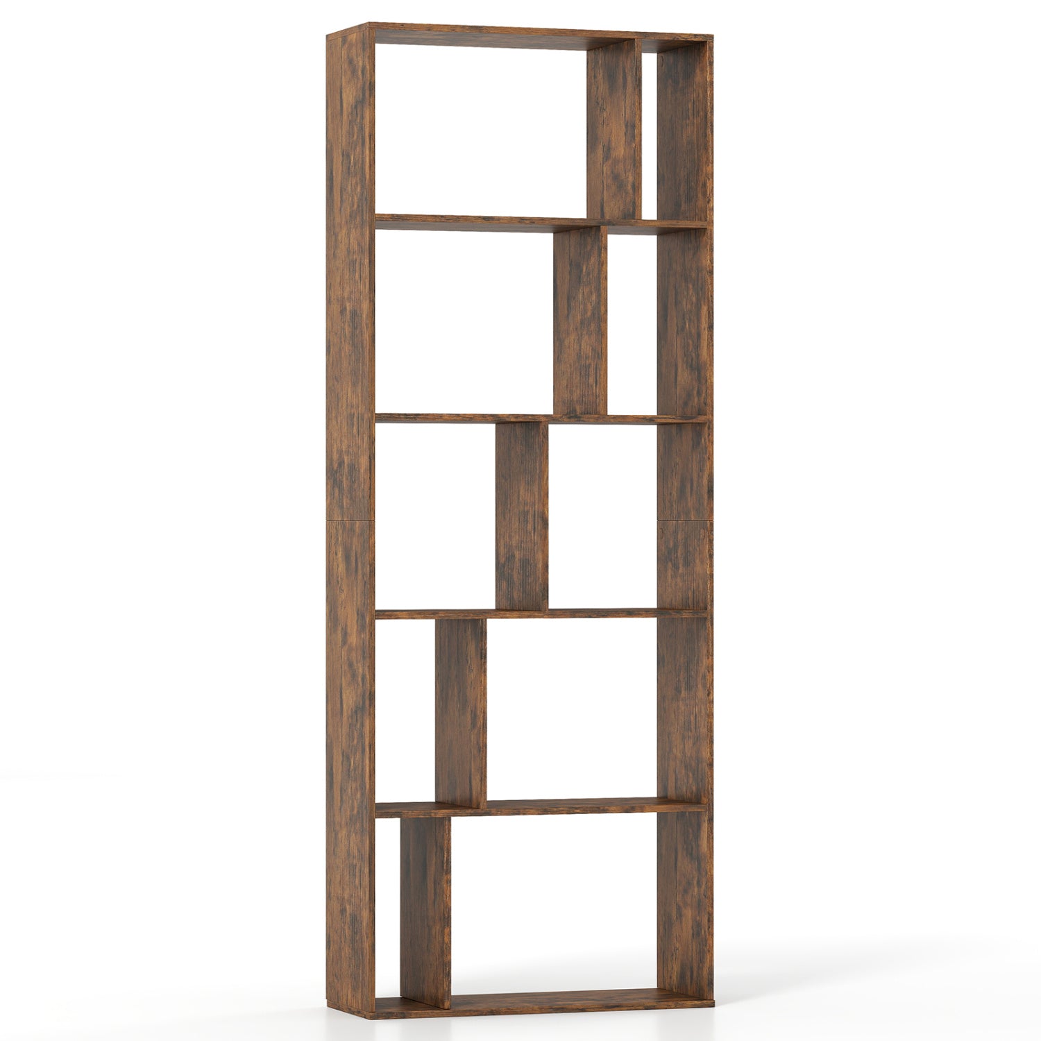 5-Tier Modern Bookshelf with Open Back and 2 Anti-Tipping Kits-Brown