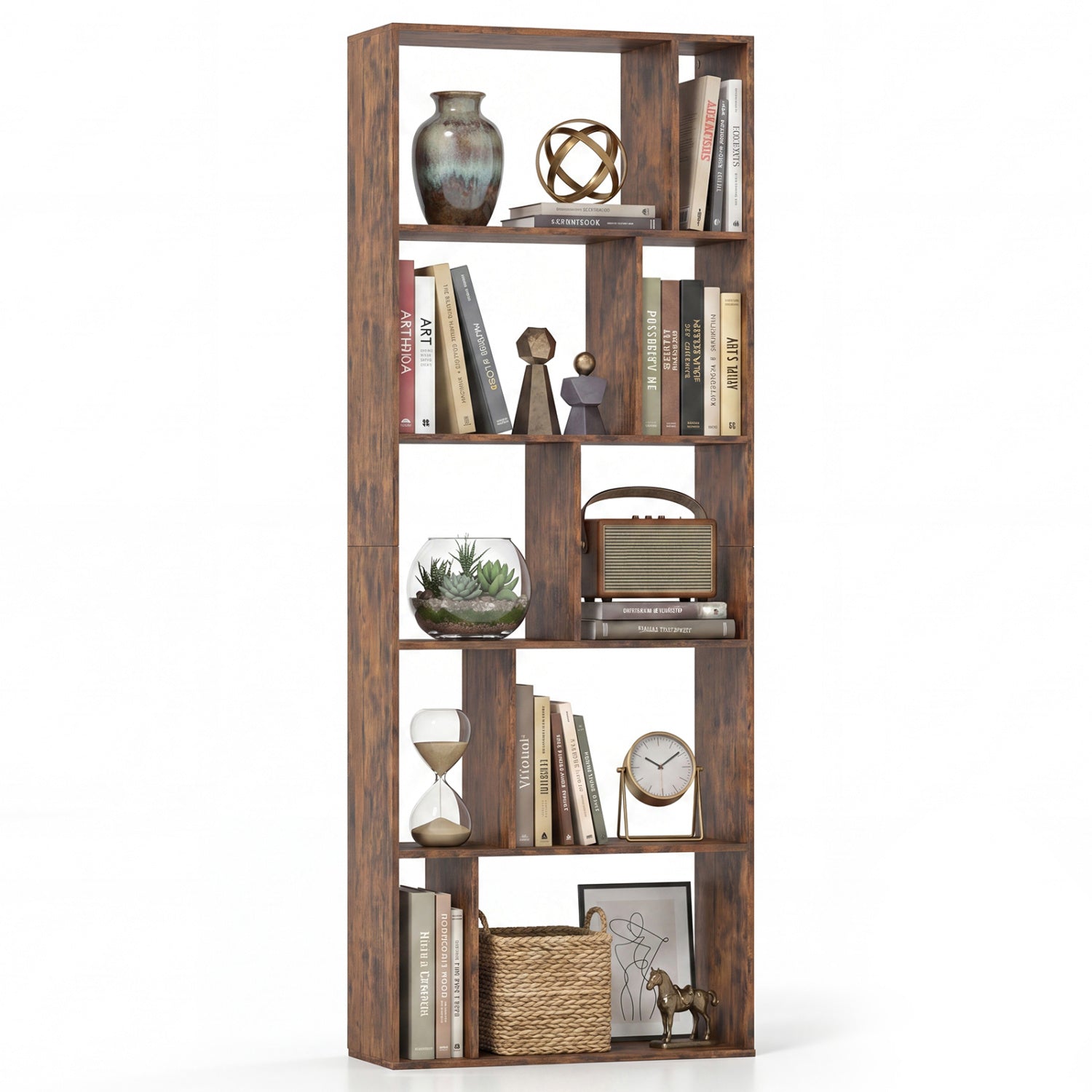 5-Tier Modern Bookshelf with Open Back and 2 Anti-Tipping Kits-Brown
