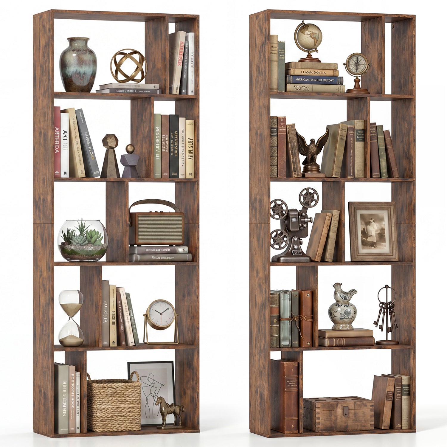 5-Tier Modern Bookshelf with Open Back and 2 Anti-Tipping Kits-Brown