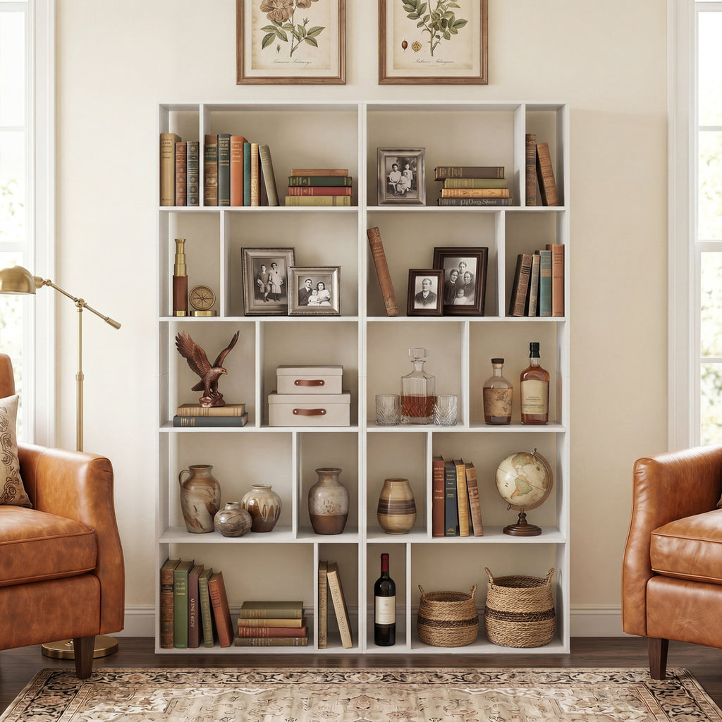 5-Tier Modern Bookshelf with Open Back and 2 Anti-Tipping Kits-White