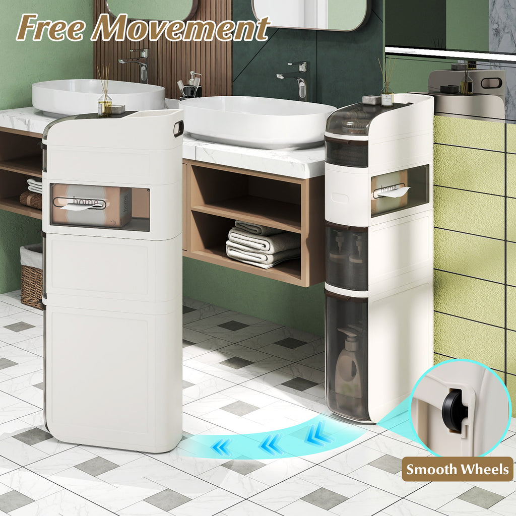 5-Tier Narrow Bathroom Storage Cabinet with Drawers and Tissue Box