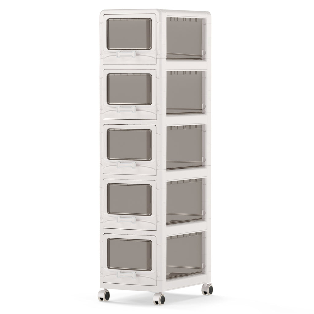 5-Tier Plastic Drawer Storage Organizer Rolling Cart with 3/4/5 Drawers and Lockable Wheels
