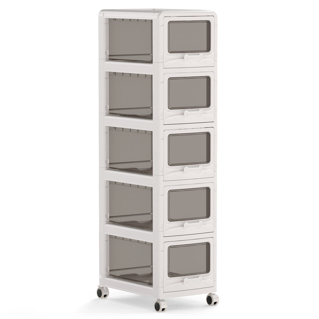 5-Tier Plastic Drawer Storage Organizer Rolling Cart with 3/4/5 Drawers and Lockable Wheels