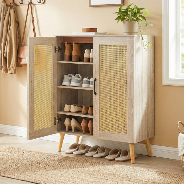 5-Tier Rattan Shoe Cabinewith 3 Removable Shelves-Natural