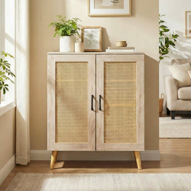 5-Tier Rattan Shoe Cabinewith 3 Removable Shelves-Natural