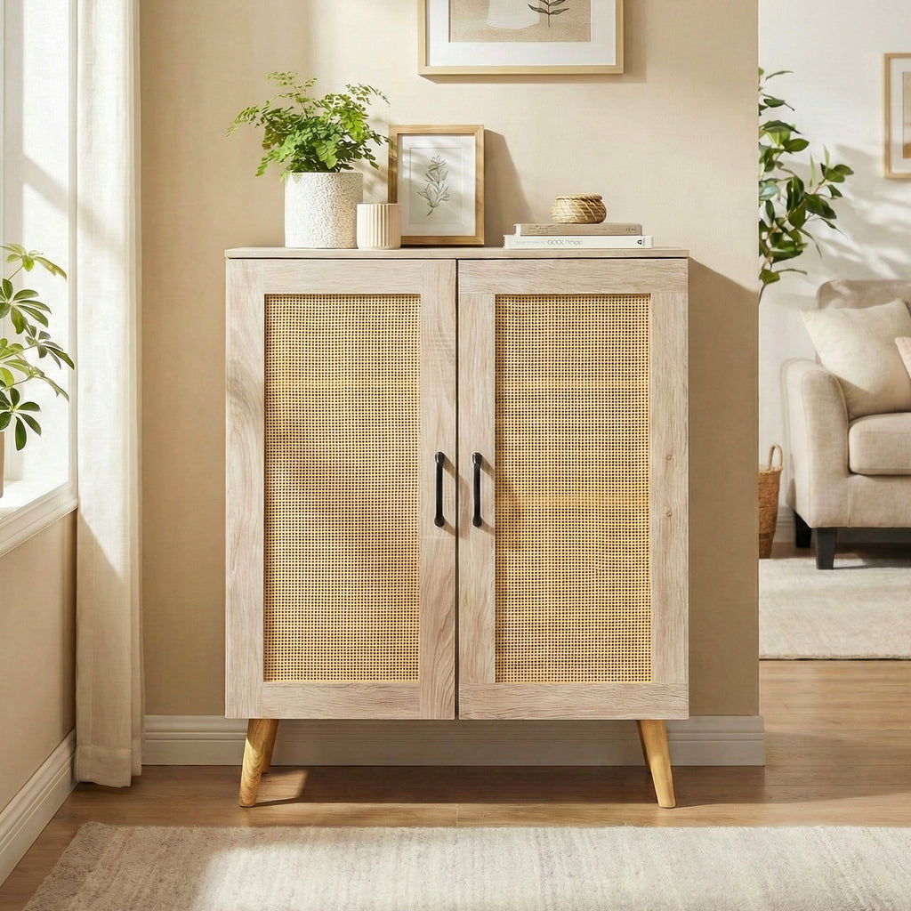 5-Tier Rattan Shoe Cabinet with 3 Removable Shelves-Natural