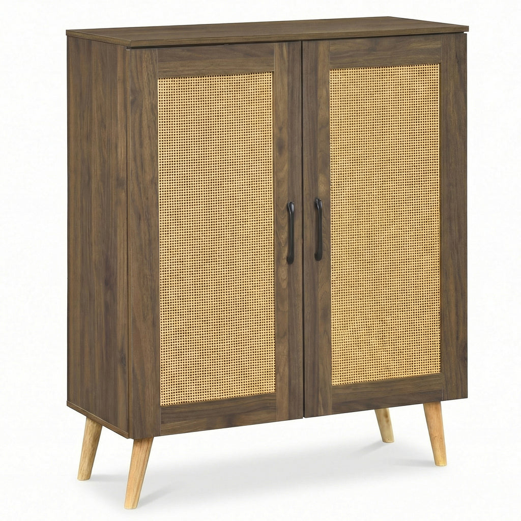 5-Tier Rattan Shoe Cabinet with 3 Removable Shelves-Walnut