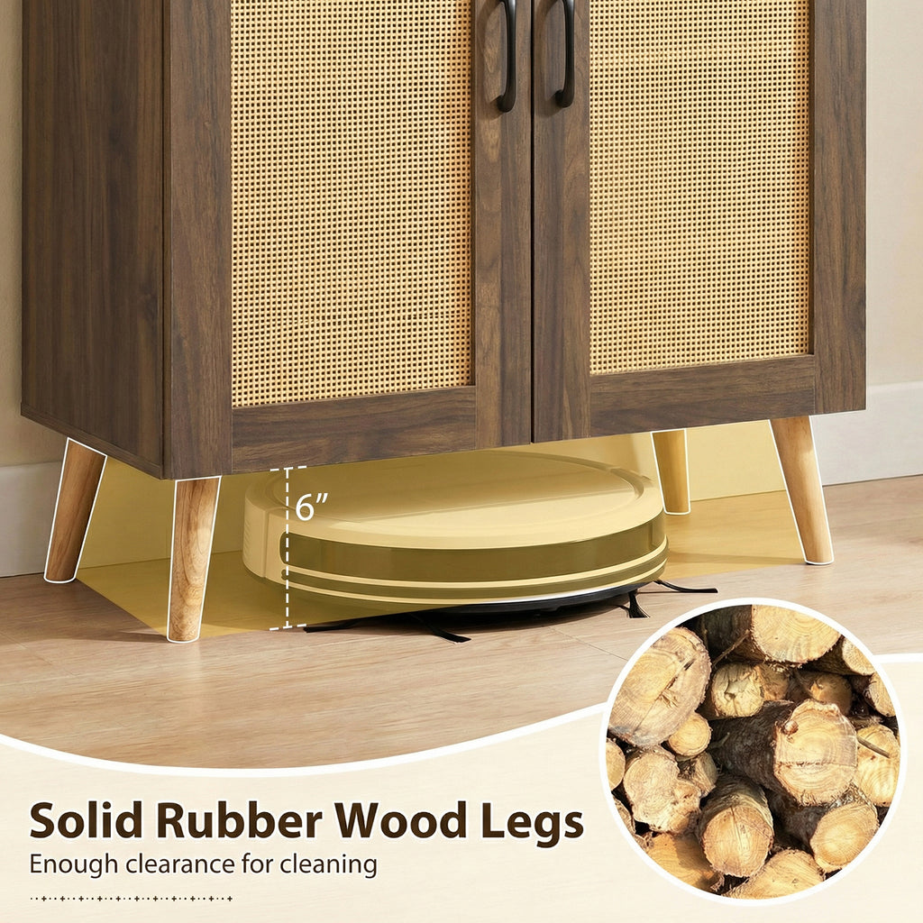 5-Tier Rattan Shoe Cabinet with 3 Removable Shelves-Walnut
