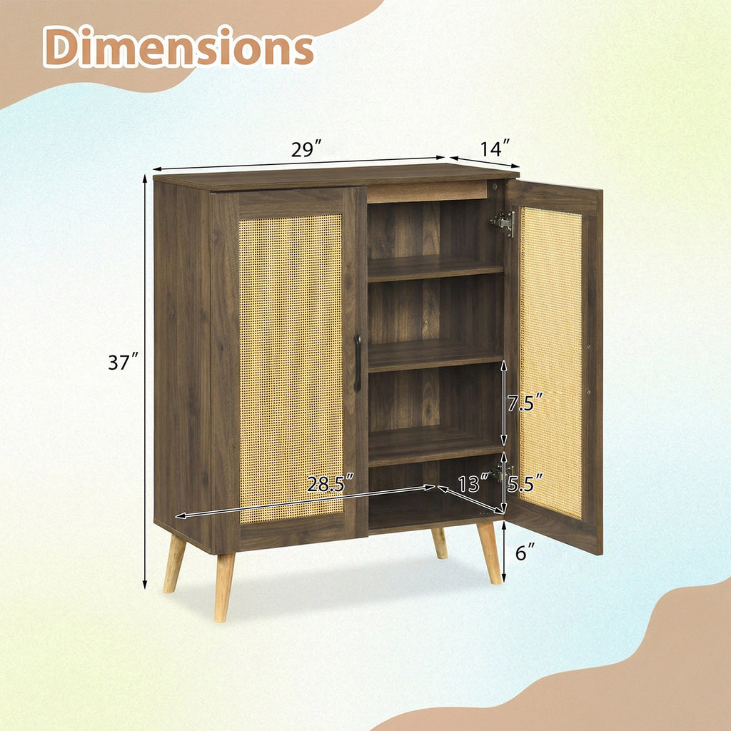 5-Tier Rattan Shoe Cabinet with 3 Removable Shelves-Walnut