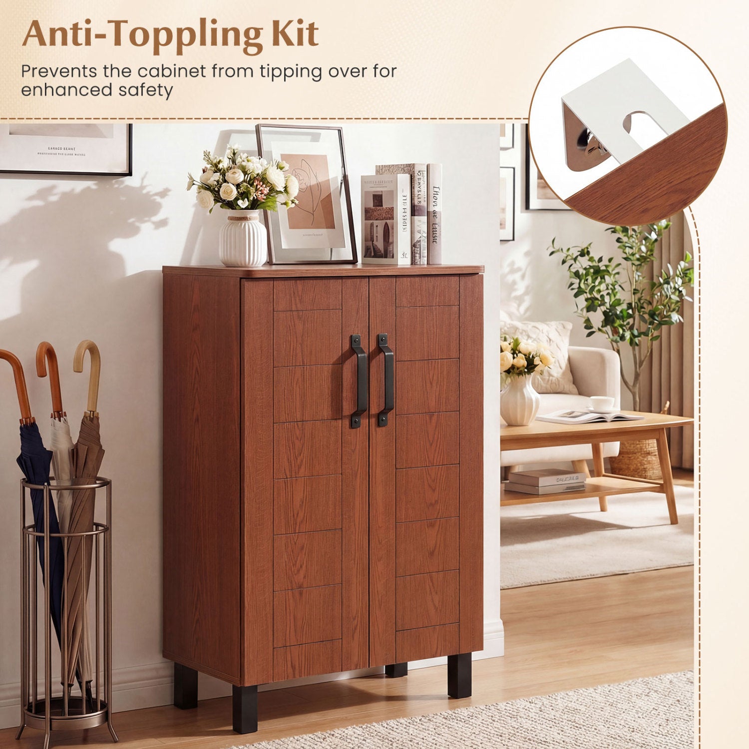 5-Tier Shoe Storage Cabinet Freestanding Wooden Shoe Rack Organizer-Brown