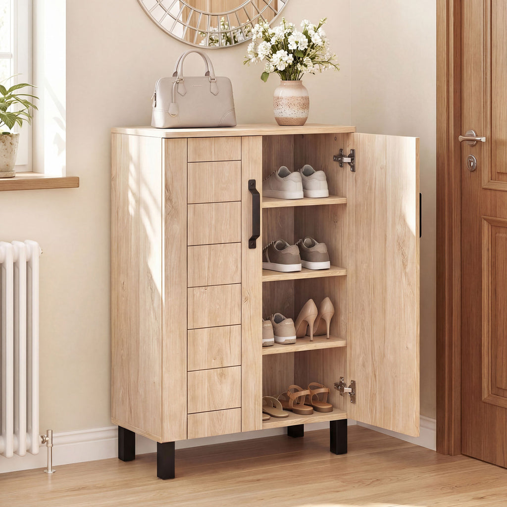 5-Tier Shoe Storage Cabinet Freestanding Wooden Shoe Rack Organizer-Natrual