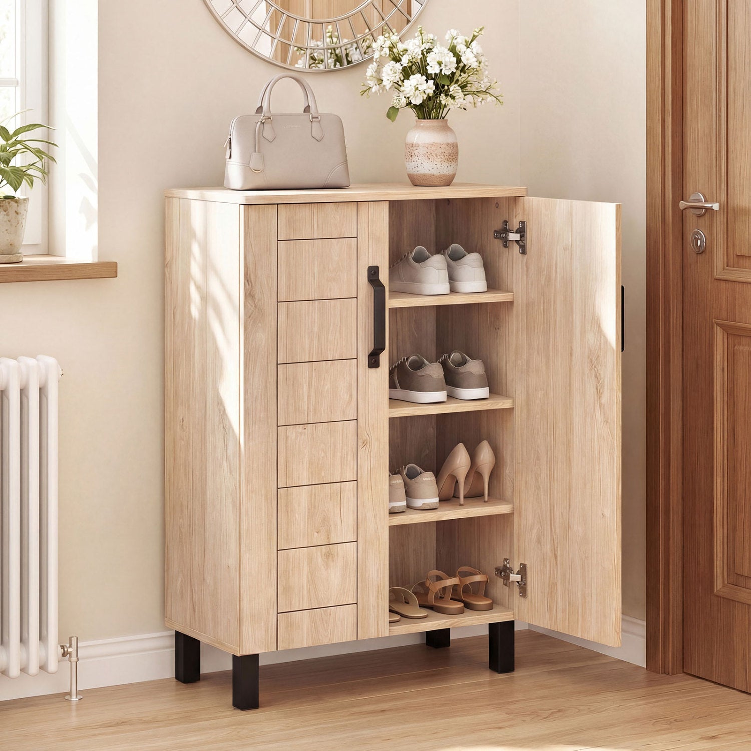 5-Tier Shoe Storage Cabinet Freestanding Wooden Shoe Rack Organizer-Natrual