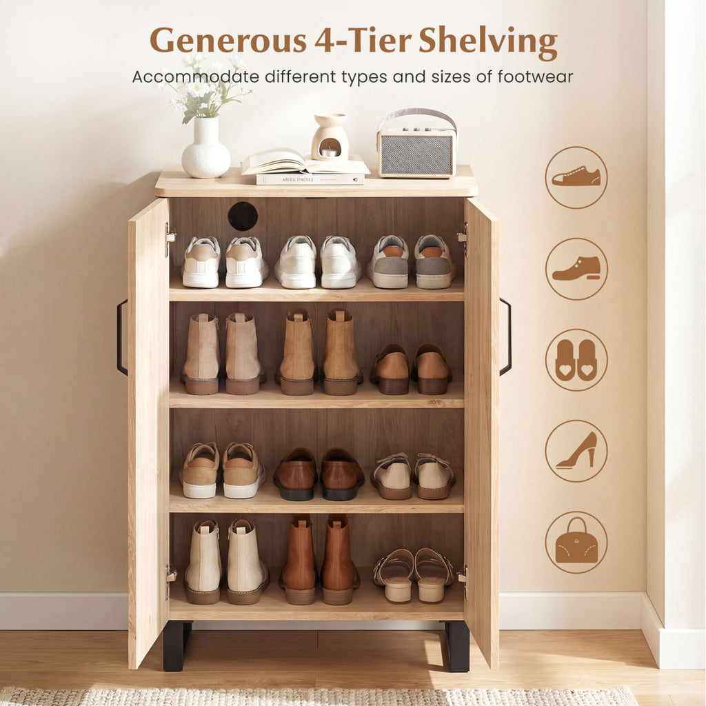 5-Tier Shoe Storage Cabinet Freestanding Wooden Shoe Rack Organizer-Natrual