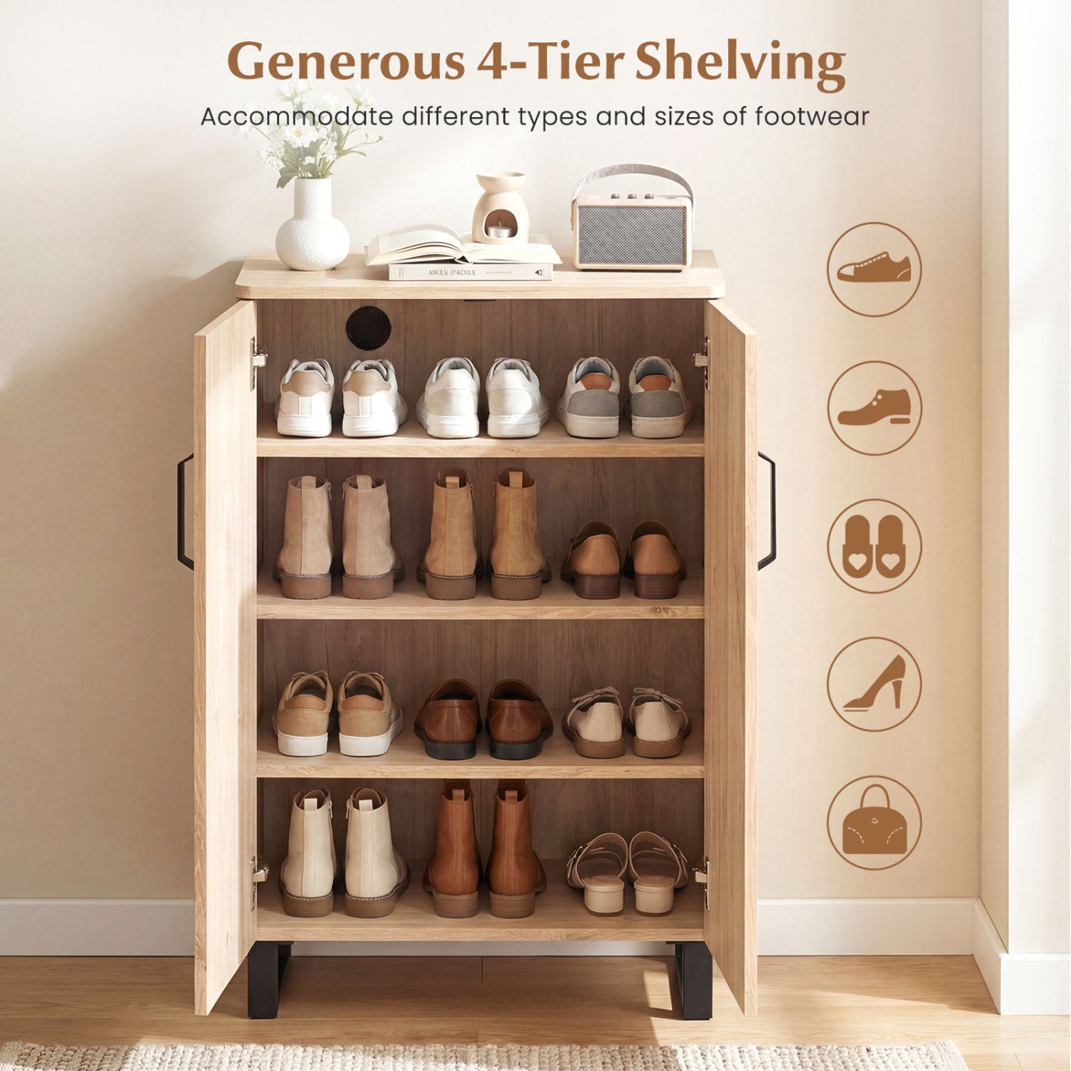 5-Tier Shoe Storage Cabinet Freestanding Wooden Shoe Rack Organizer-Natrual
