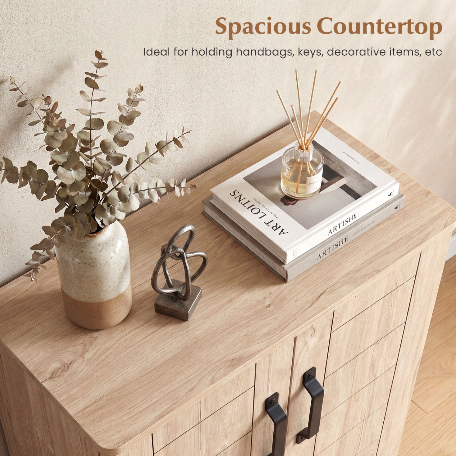 5-Tier Shoe Storage Cabinet Freestanding Wooden Shoe Rack Organizer-Natrual