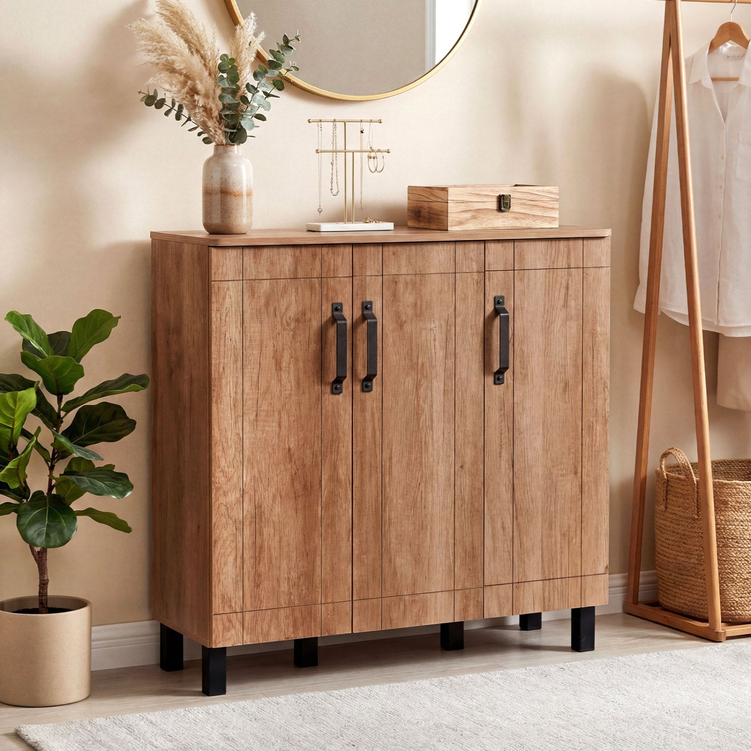 5-Tier Shoe Storage Cabinet Freestanding Shoe Rack Organizer for Entryway-Oak