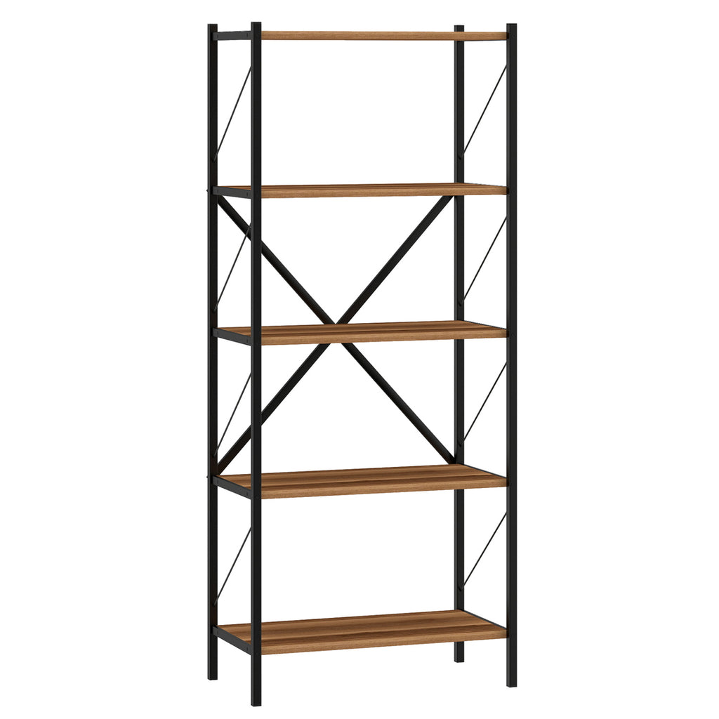 5-Tier Tall Bookshelf Industrial Bookcase with Heavy-Duty Metal Frame Modern Storage-Walnut