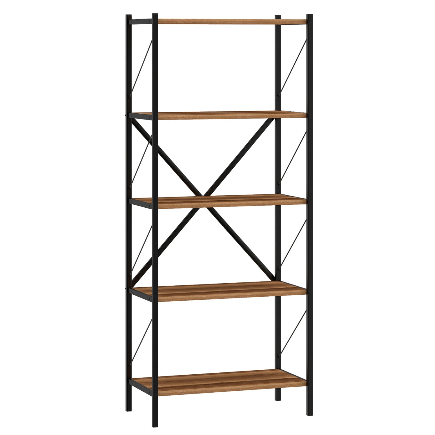 5-Tier Tall Bookshelf Industrial Bookcase with Heavy-Duty Metal Frame Modern Storage-Walnut
