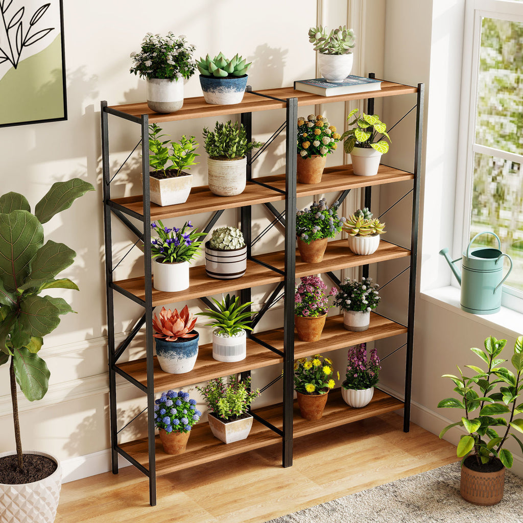 5-Tier Tall Bookshelf Industrial Bookcase with Heavy-Duty Metal Frame Modern Storage-Walnut