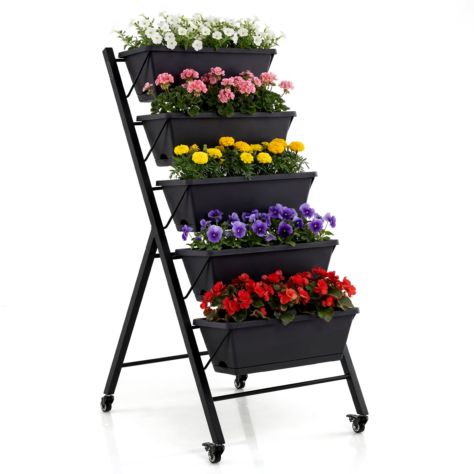 Jardinière verticale surélevée à 5 niveaux avec roues pour l'arrière-cour