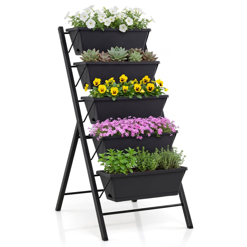 Jardinière verticale à 5 niveaux avec trous de drainage pour patio