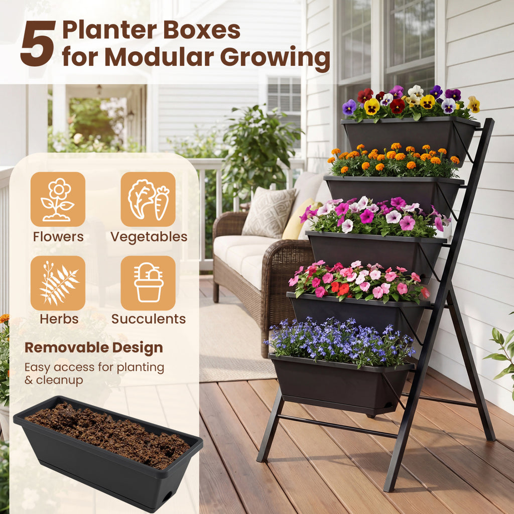 Jardinière verticale à 5 niveaux avec trous de drainage pour patio