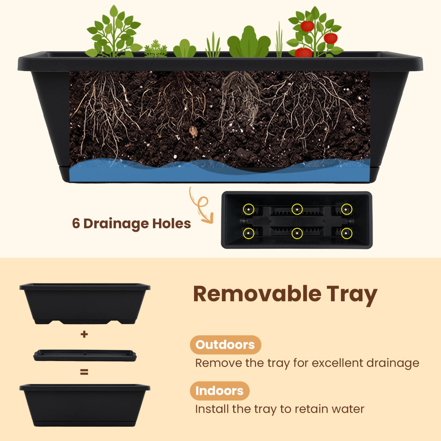 Jardinière verticale à 5 niveaux avec trous de drainage pour patio