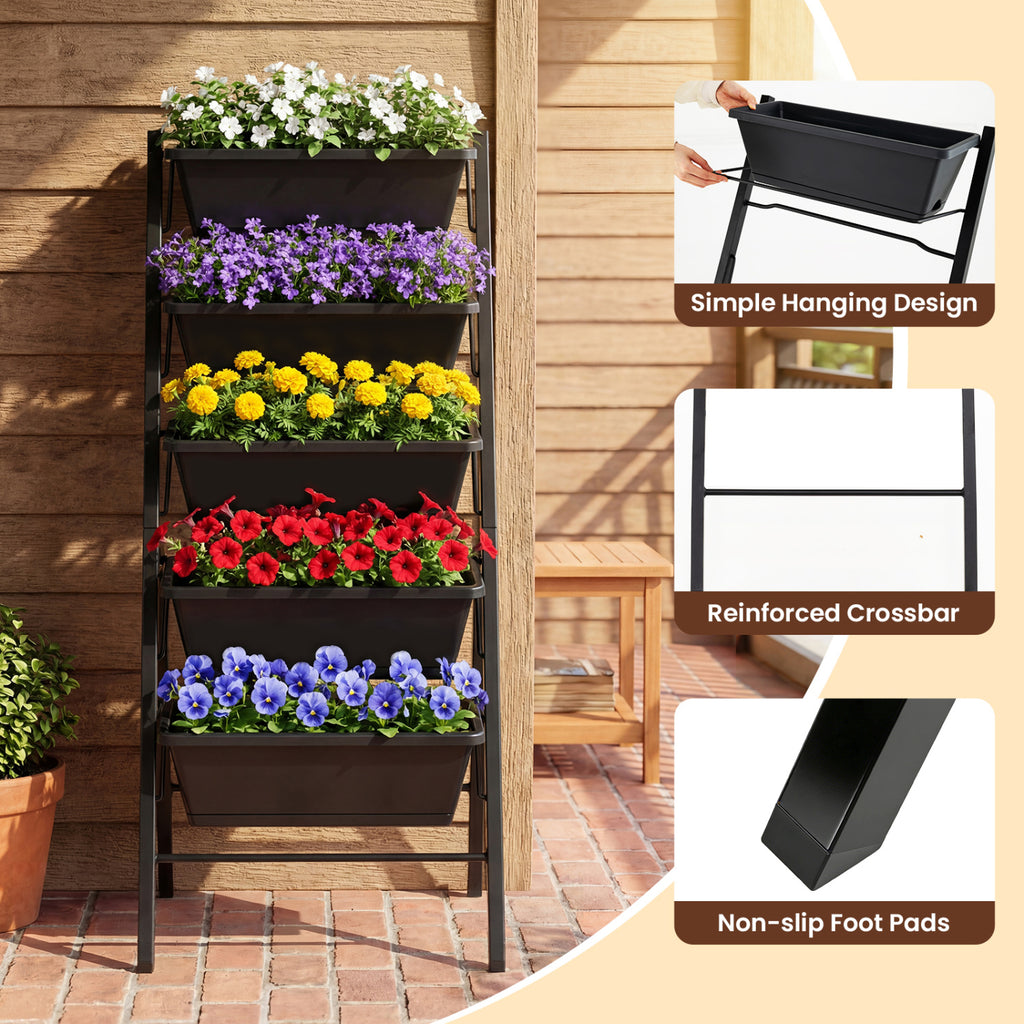 Jardinière verticale à 5 niveaux avec trous de drainage pour patio