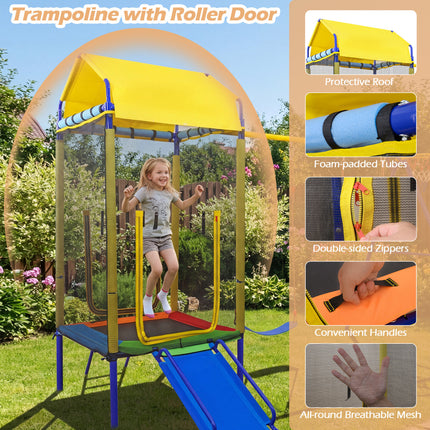 5-in-1 Kids Swing Set for Backyard with Heavy-duty Metal Swing Stand-Yellow
