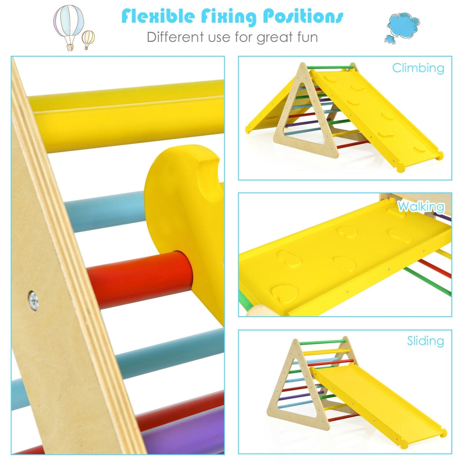 5 in 1 Kids Triangle Climber Play Gym Set with 2 Ramps