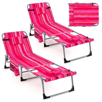 5-position Outdoor Folding Chaise Lounge Chair-Rose Red