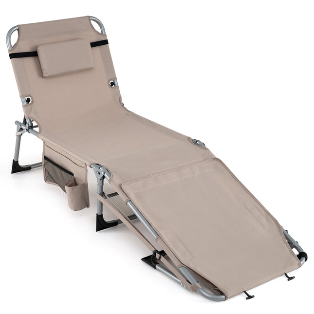 5-position Outdoor Folding Chaise Lounge Chair-Beige