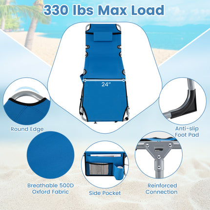 5-position Outdoor Folding Chaise Lounge Chair-Blue