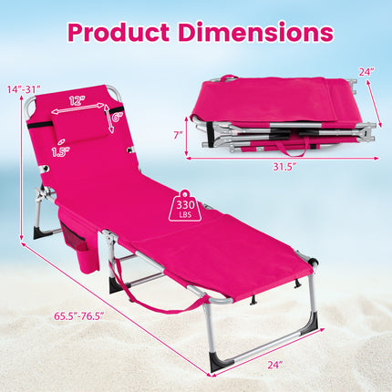5-position Outdoor Folding Chaise Lounge Chair-Pink