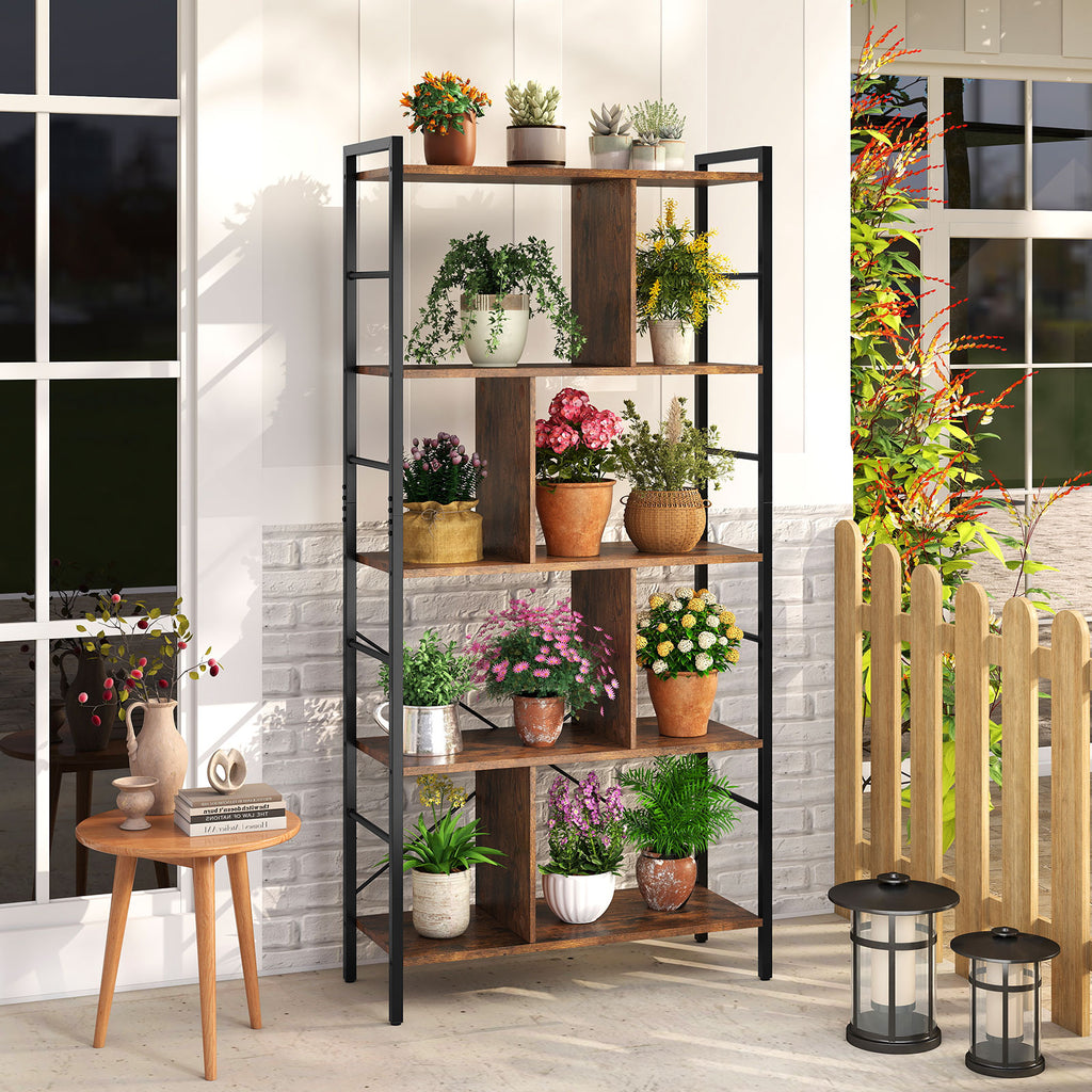 5-tier Bookcase 61 Inch Tall Industrial Bookshelf with Metal Frame
