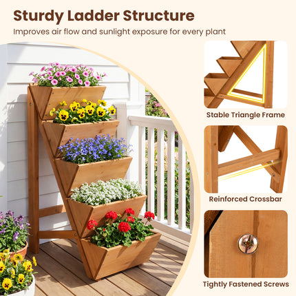 5-tier Vertical Raised Garden Bed Wood Elevated Planter Box with Legs-Orange