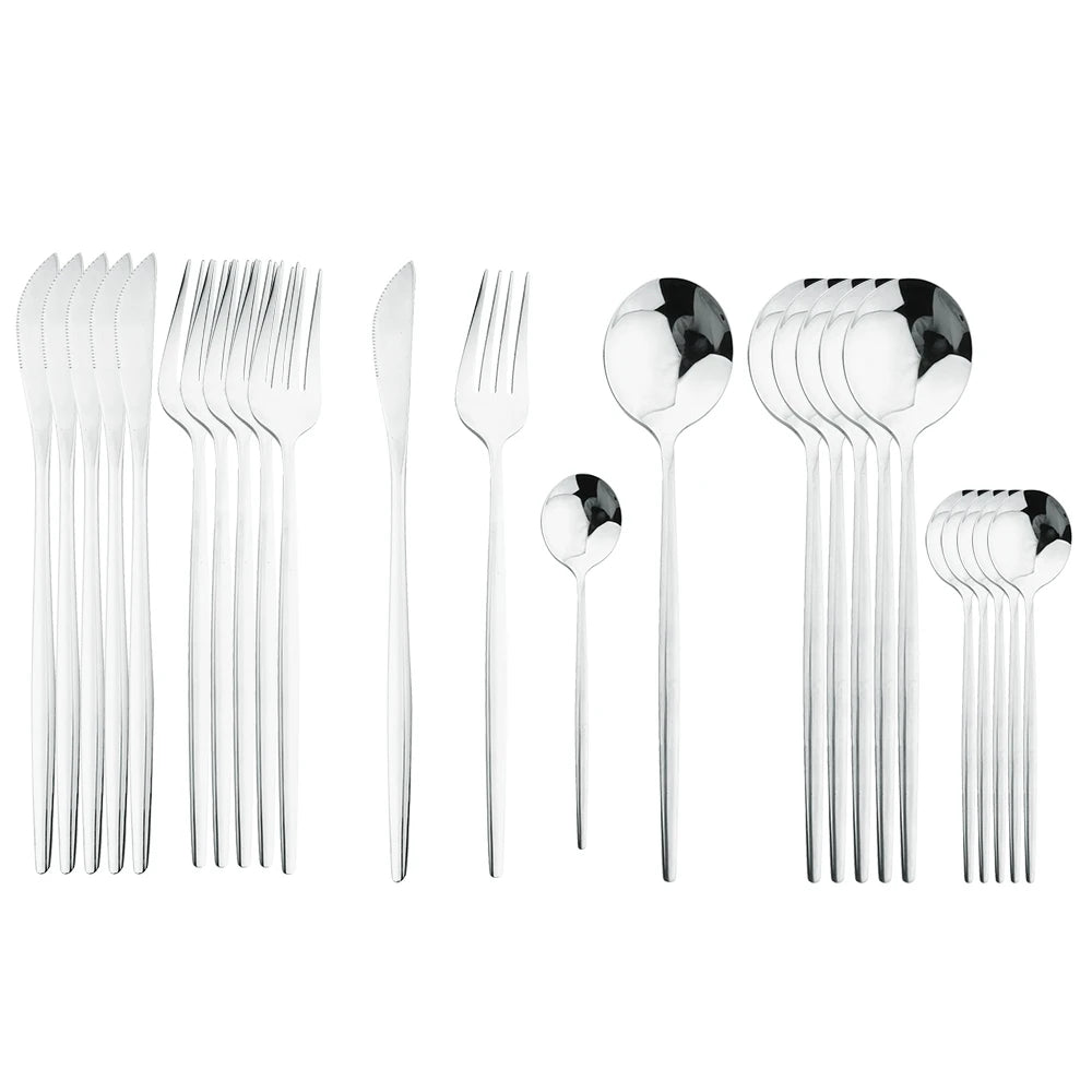 24-Piece Black Handle Gold Stainless Steel Cutlery Set