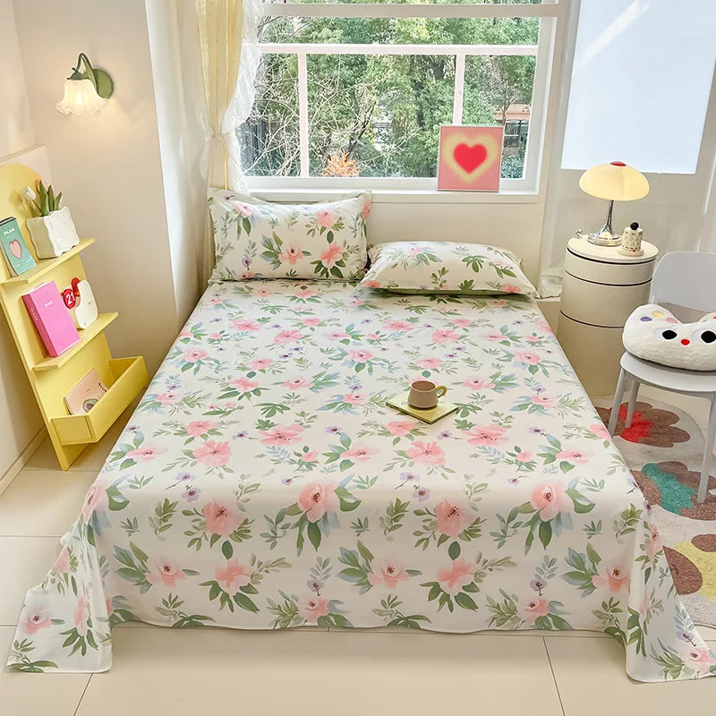 100% Cotton Flower Printed Bed Sheet – Single/Double/King Flat Sheet