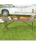 5FT Folding Picnic Table with Rattan Grain HDPE Tabletop and Sturdy Metal Fame-Coffee - Coffee - Picnic Tables