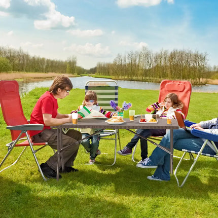 5FT Folding Picnic Table with Rattan Grain HDPE Tabletop and Sturdy Metal Fame-Coffee - Coffee - Picnic Tables