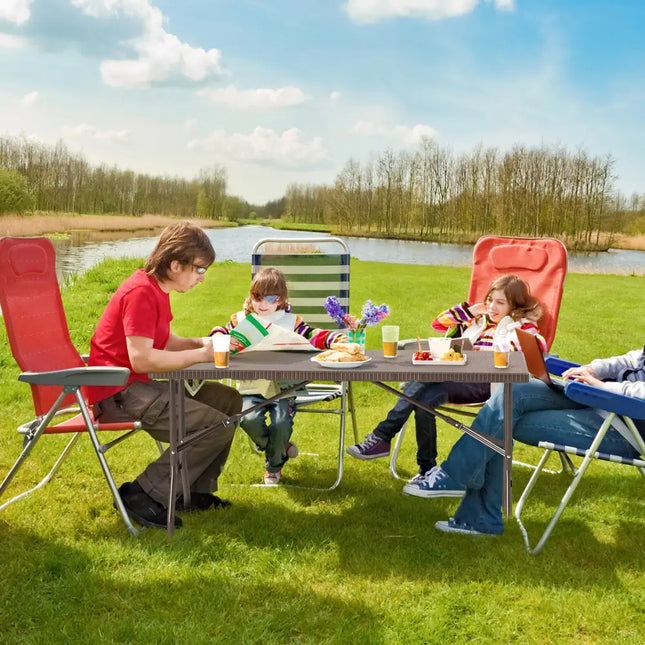 5FT Folding Picnic Table with Rattan Grain HDPE Tabletop and Sturdy Metal Fame-Coffee - Coffee - Picnic Tables