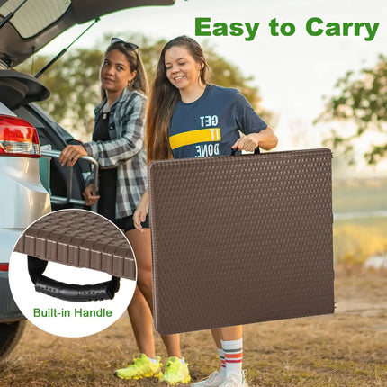 5FT Folding Picnic Table with Rattan Grain HDPE Tabletop and Sturdy Metal Fame-Coffee - Coffee - Picnic Tables