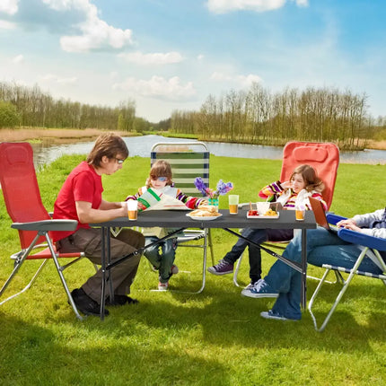 5FT Folding Picnic Table with Wood Grain HDPE Tabletop and Non-slip Foot Pads-Black - Black - Picnic Tables