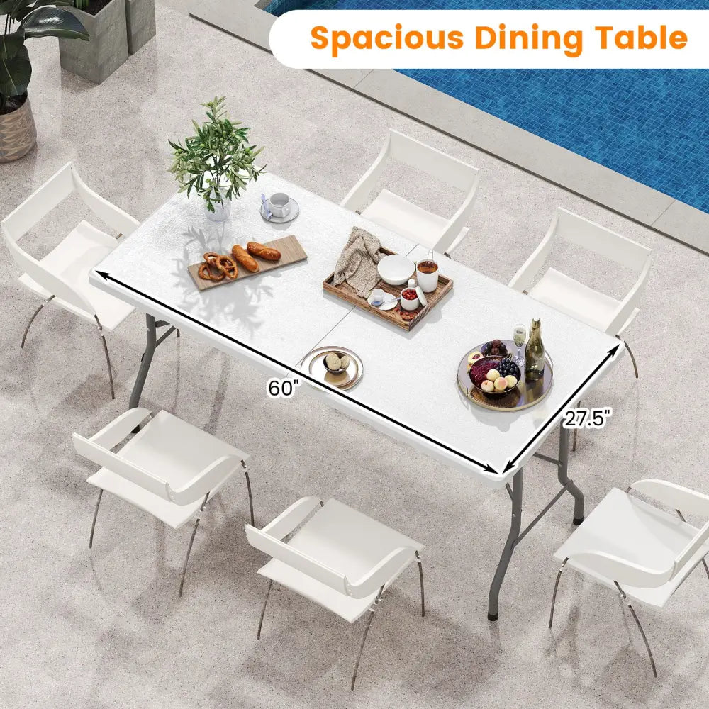 5FT Folding Picnic Table with Wood Grain HDPE Tabletop and Non-slip Foot Pads-White - White - Picnic Tables