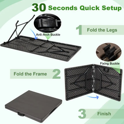 5FT Folding Picnic Table with Wood Grain HDPE Tabletop and Non-slip Foot Pads-Black - Black - Picnic Tables