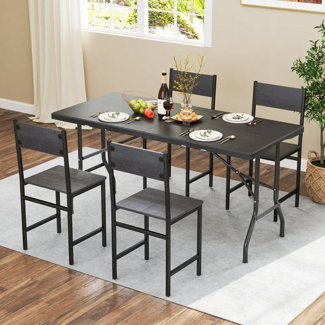 5FT Folding Picnic Table with Wood Grain HDPE Tabletop and Non-slip Foot Pads-Black - Black - Picnic Tables